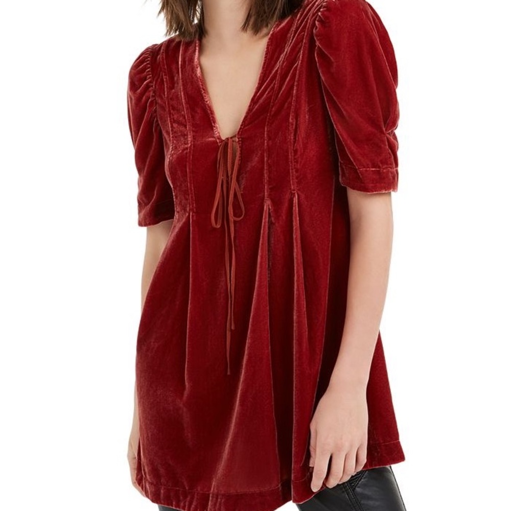 FREE PEOPLE Ivy Velvet Puff Sleeve Baby Doll Mini Dress